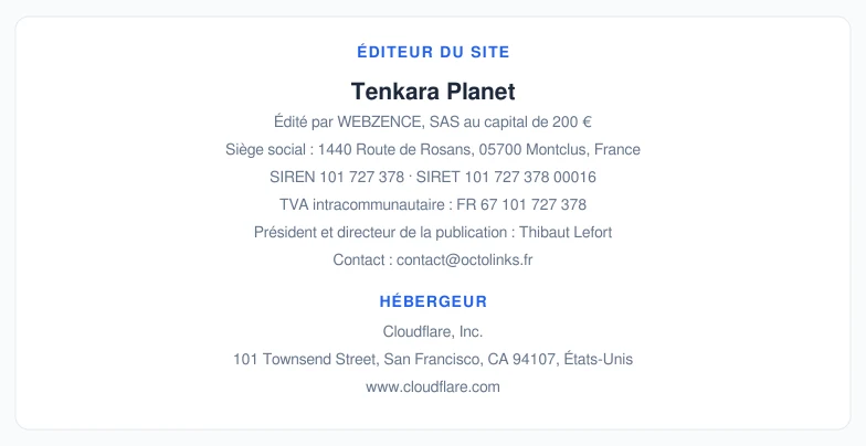 Coordonnées légales de l’éditeur et de l’hébergeur du site